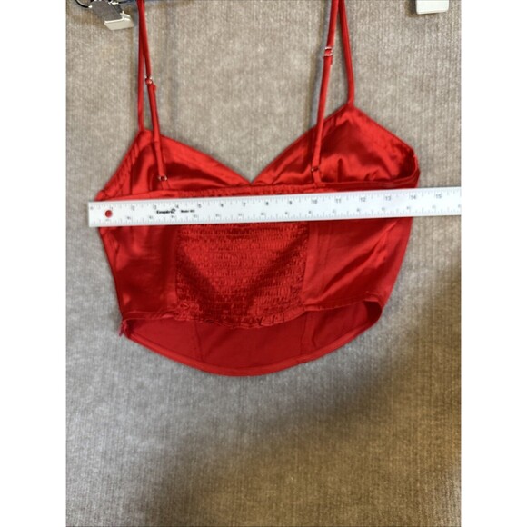 COTTON‎ CANDY LA Red Satin Cropped Cami Size Small Smocked Stretch Back Side Zip - Picture 8 of 8